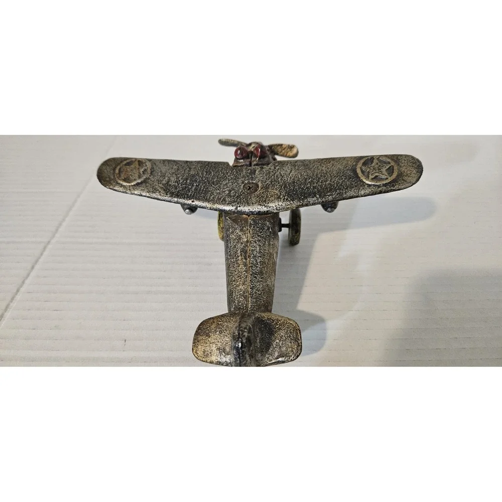 1930's 40's Vintage Toy Metal Cast Iron Propeller Plane Airplane Silver‎